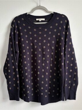 LOFT Navy Gold Polka Dot Glitter Knit Crew Neck Pullover Sweater Women’s XL